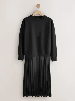 Black 2-In-1 Sweatshirt With Satin Midi Skirt