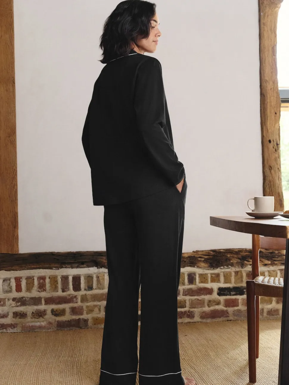 Black Jersey Button Through Pyjamas