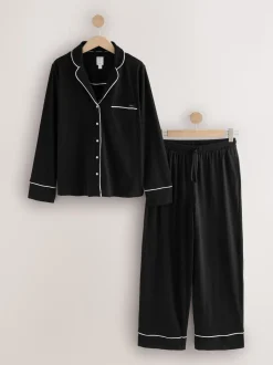 Black Jersey Button Through Pyjamas