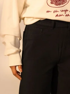Black Jersey Denim Wide Leg Trousers