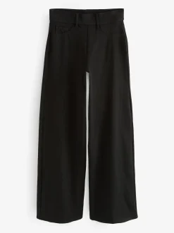 Black Jersey Denim Wide Leg Trousers