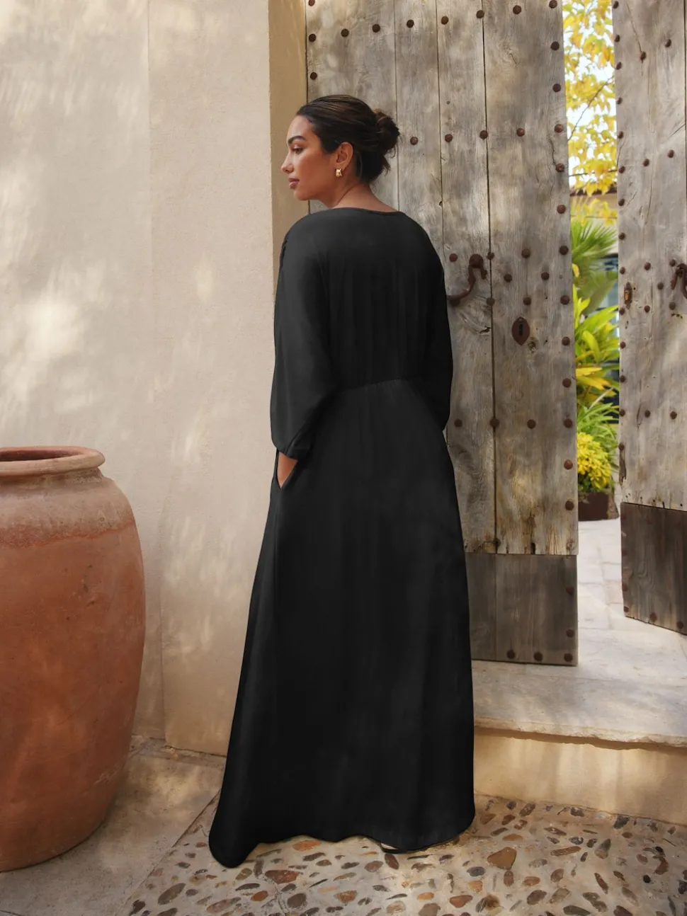 Black Jersey Kaftan Maxi Dress