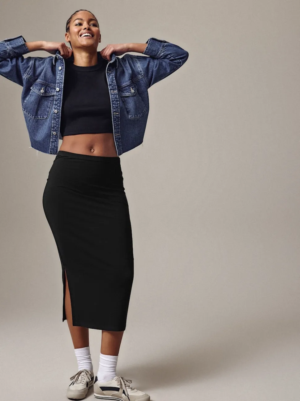 Black Jersey Midi Skirt