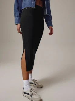 Black Jersey Midi Skirt