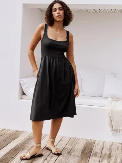 Black Jersey Midi Summer Dress