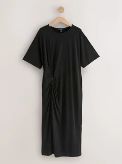 Black Jersey Twist T-Shirt Summer Dress