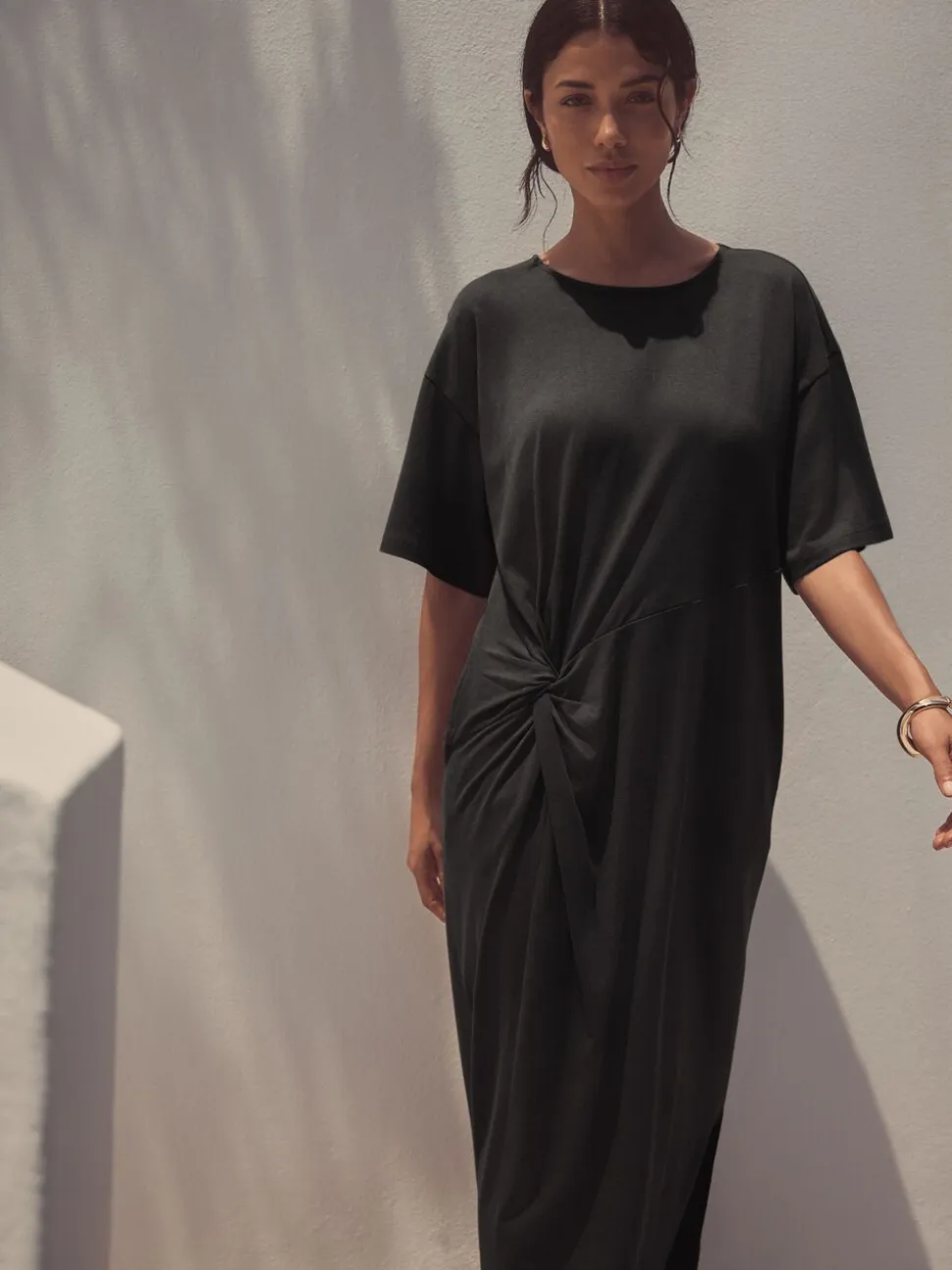 Black Jersey Twist T-Shirt Summer Dress