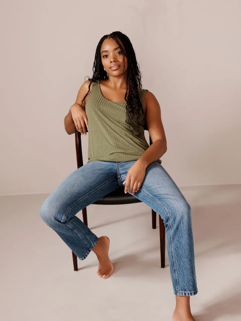 Black/ Khaki Green Strappy Scoop Neck Slouch Ribbed Vests 2 Pack