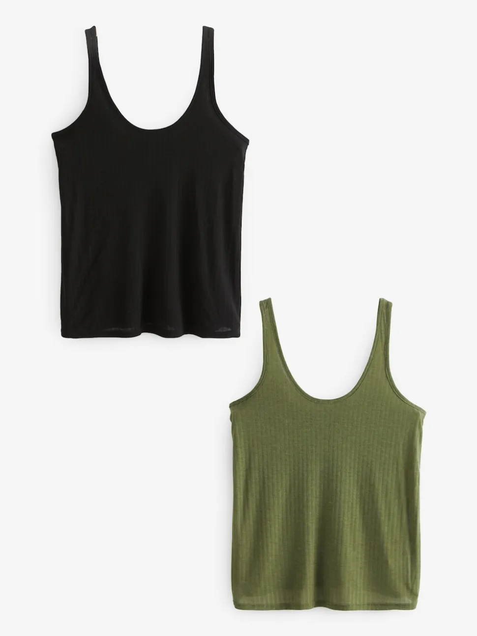 Black/ Khaki Green Strappy Scoop Neck Slouch Ribbed Vests 2 Pack