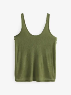 Black/ Khaki Green Strappy Scoop Neck Slouch Ribbed Vests 2 Pack