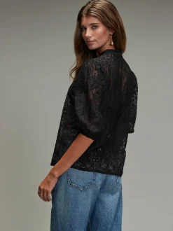 Black Lace Half Sleeve Blouse