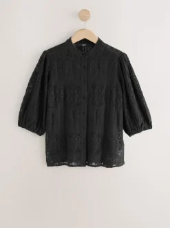 Black Lace Half Sleeve Blouse