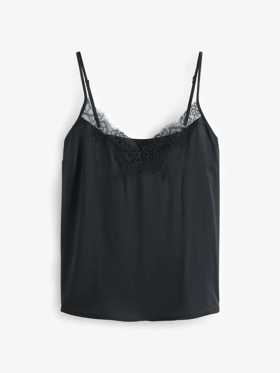 Black Lace Trim Strappy Cami Top