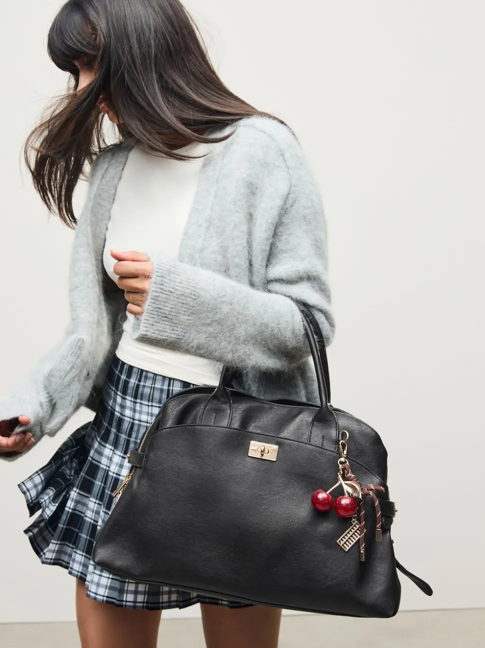 Black Large Tote Bag with Charms