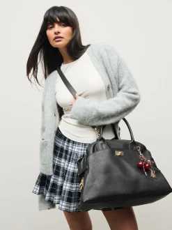 Black Large Tote Bag with Charms