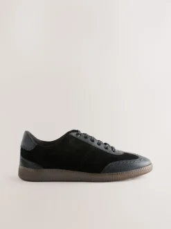 Black Leather Brogue Lace Up Trainers