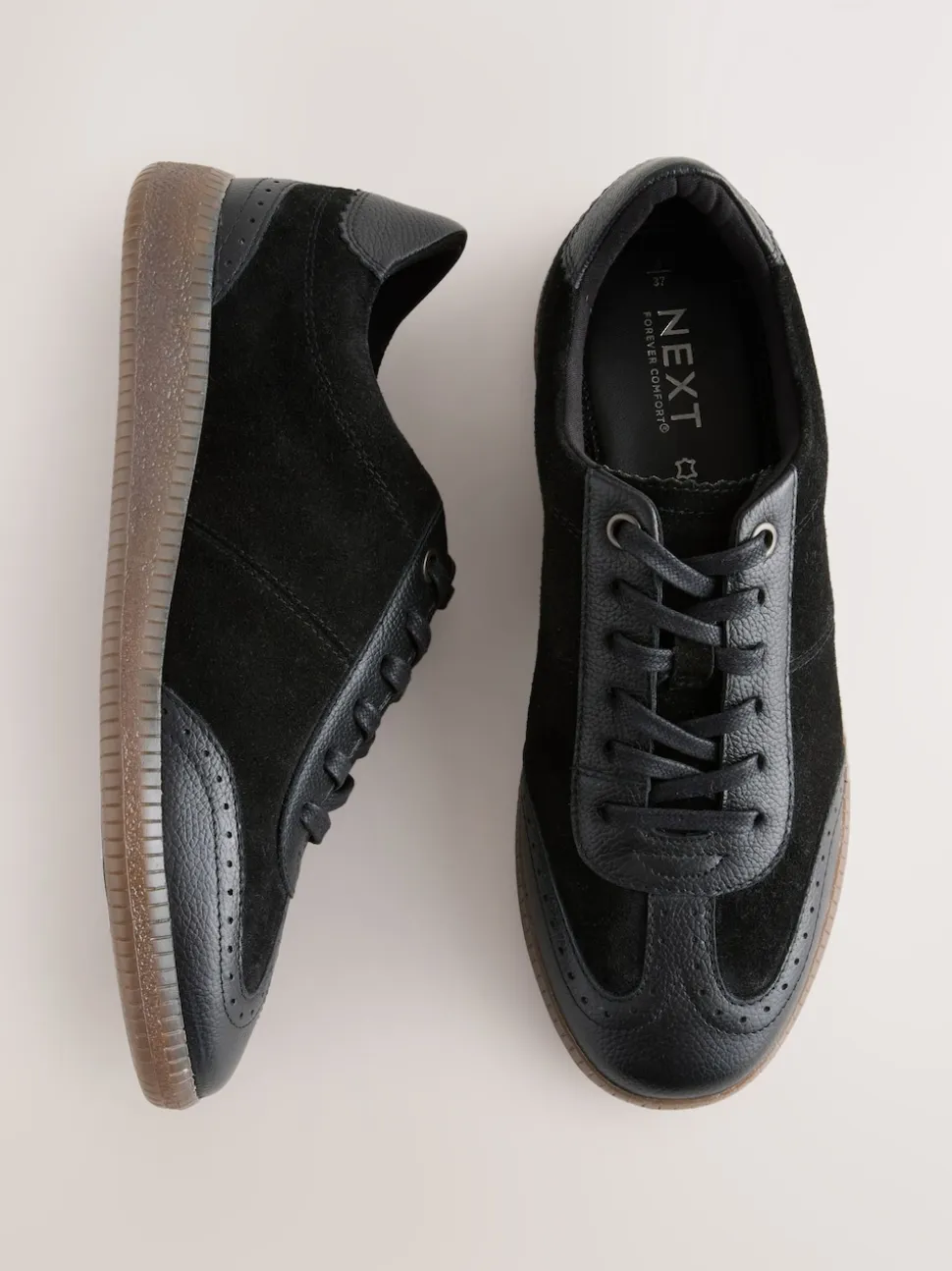 Black Leather Brogue Lace Up Trainers