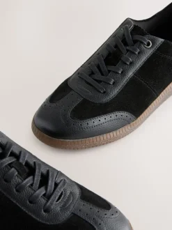 Black Leather Brogue Lace Up Trainers