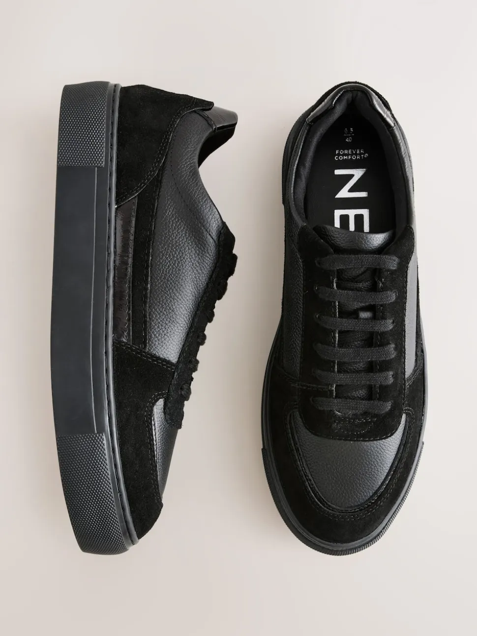 Black Leather Chunky Panel Detail Lace Up Trainers