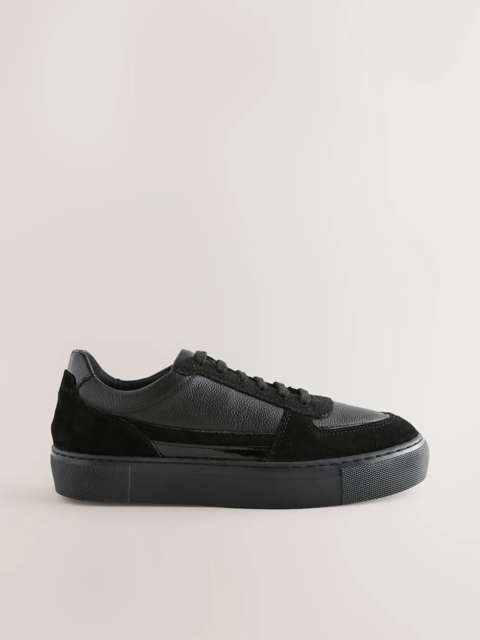 Black Leather Chunky Panel Detail Lace Up Trainers