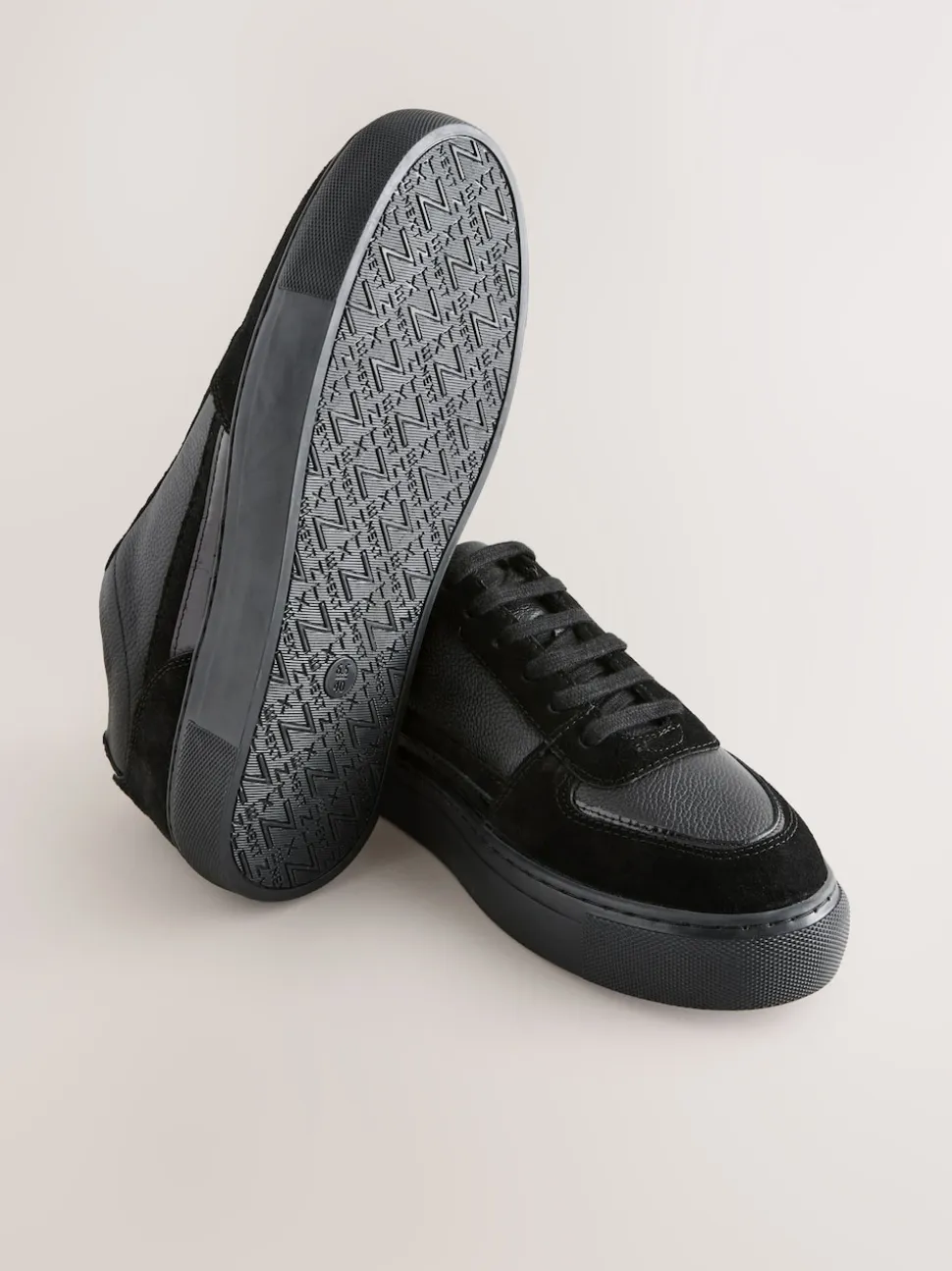 Black Leather Chunky Panel Detail Lace Up Trainers