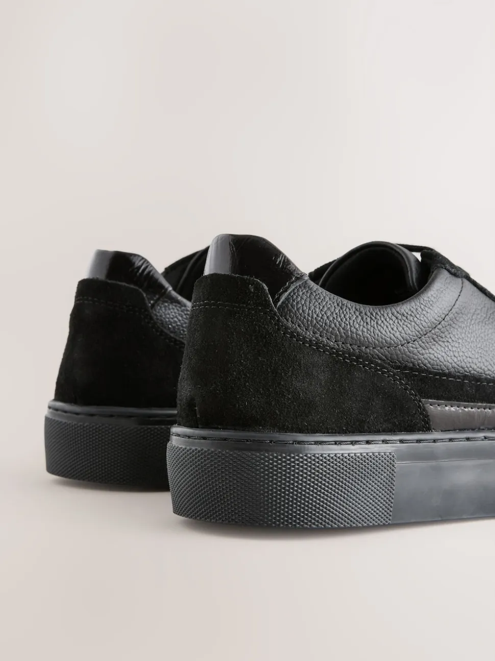 Black Leather Chunky Panel Detail Lace Up Trainers