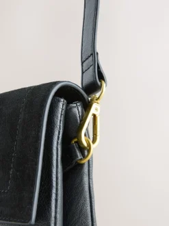 Black Leather Croc Effect Cross-Body Bag