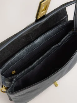 Black Leather Croc Effect Cross-Body Bag