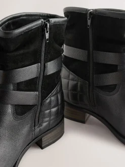 Black Leather Extra Wide Fit Leather Slouch Ankle Boots
