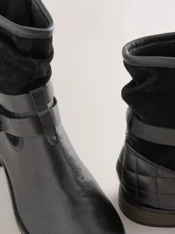 Black Leather Extra Wide Fit Leather Slouch Ankle Boots