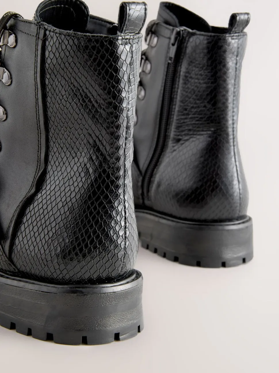 Black Leather Forever Comfort® Buckle Trim Lace Up Boots