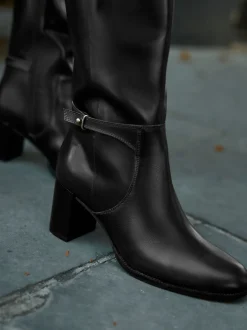 Black Leather Forever Comfort® Hardware Trim Knee High Boots