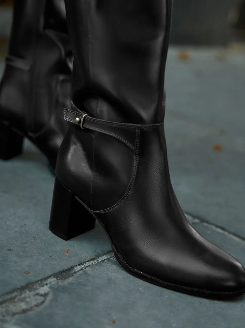 Black Leather Forever Comfort® Hardware Trim Knee High Boots