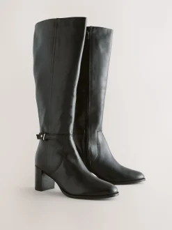 Black Leather Forever Comfort® Hardware Trim Knee High Boots