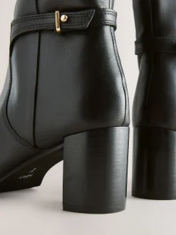 Black Leather Forever Comfort® Hardware Trim Knee High Boots
