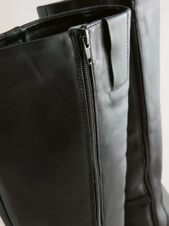 Black Leather Forever Comfort® Hardware Trim Knee High Boots