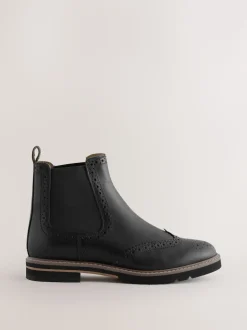Black Leather Forever Comfort® Brogue Detail Chelsea Boots