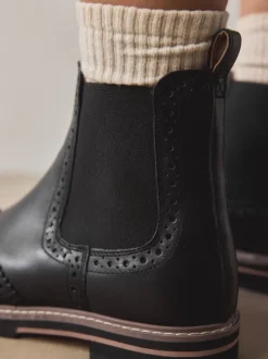 Black Leather Forever Comfort® Brogue Detail Chelsea Boots