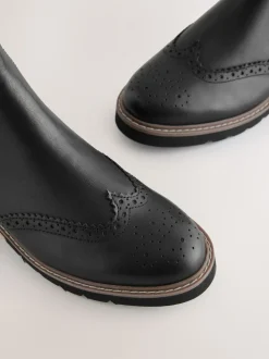 Black Leather Forever Comfort® Brogue Detail Chelsea Boots