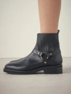 Black Leather Forever Comfort® Hardware Harness Chelsea Boots