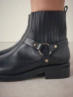 Black Leather Forever Comfort® Hardware Harness Chelsea Boots