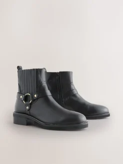 Black Leather Forever Comfort® Hardware Harness Chelsea Boots