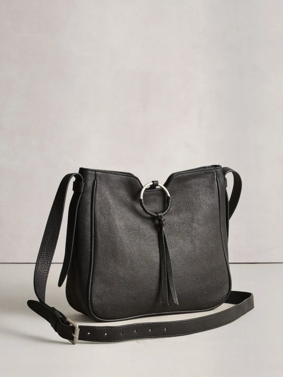 Black Leather Messenger Cross-Body Bag