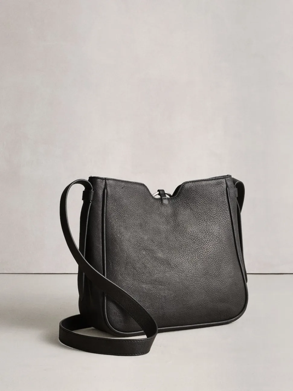 Black Leather Messenger Cross-Body Bag