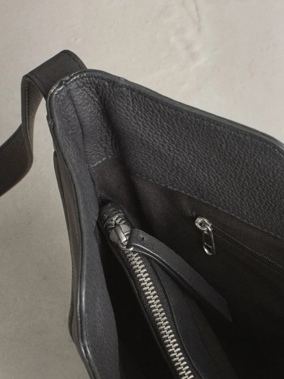 Black Leather Messenger Cross-Body Bag