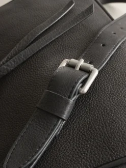 Black Leather Messenger Cross-Body Bag