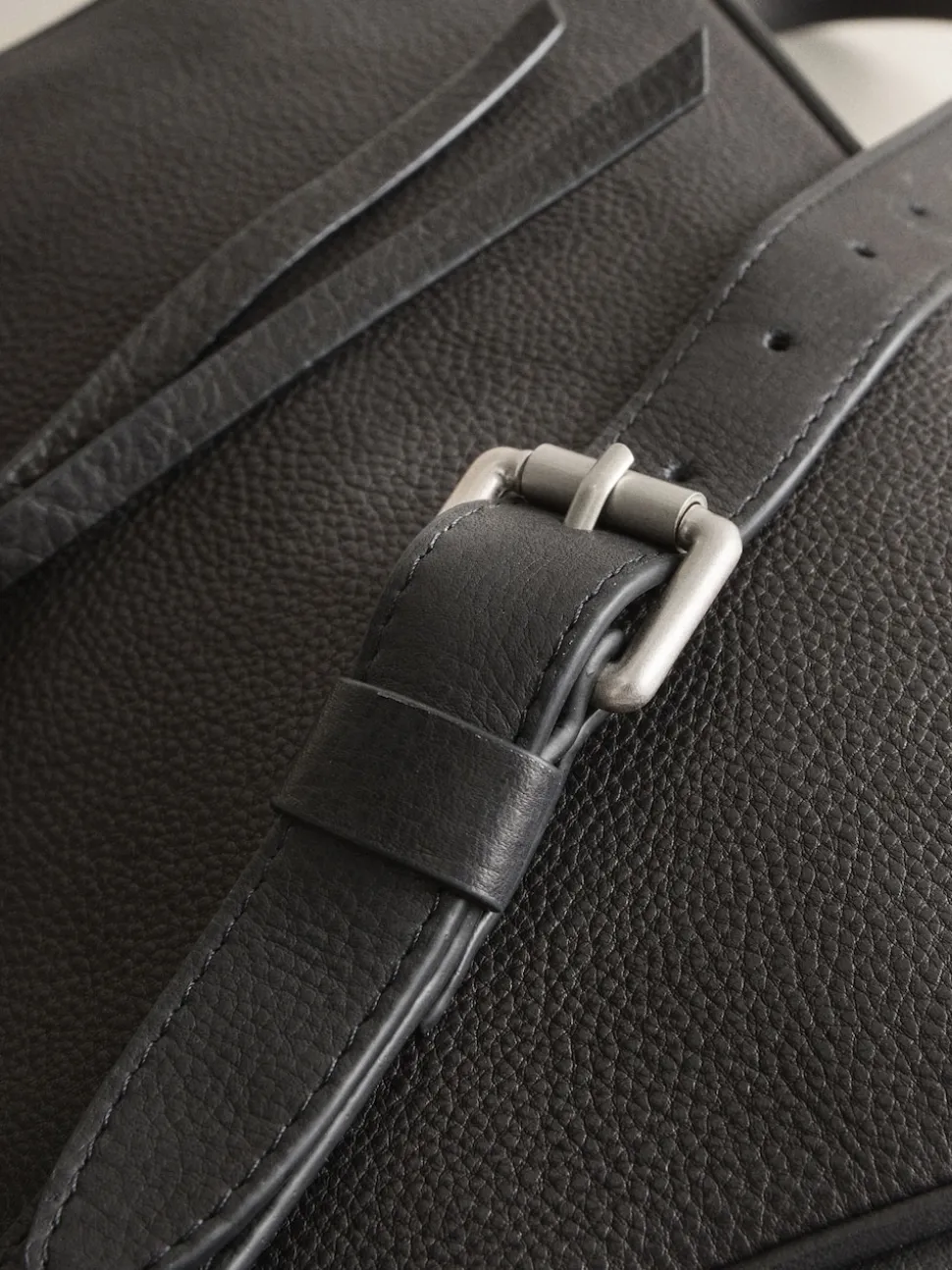 Black Leather Messenger Cross-Body Bag