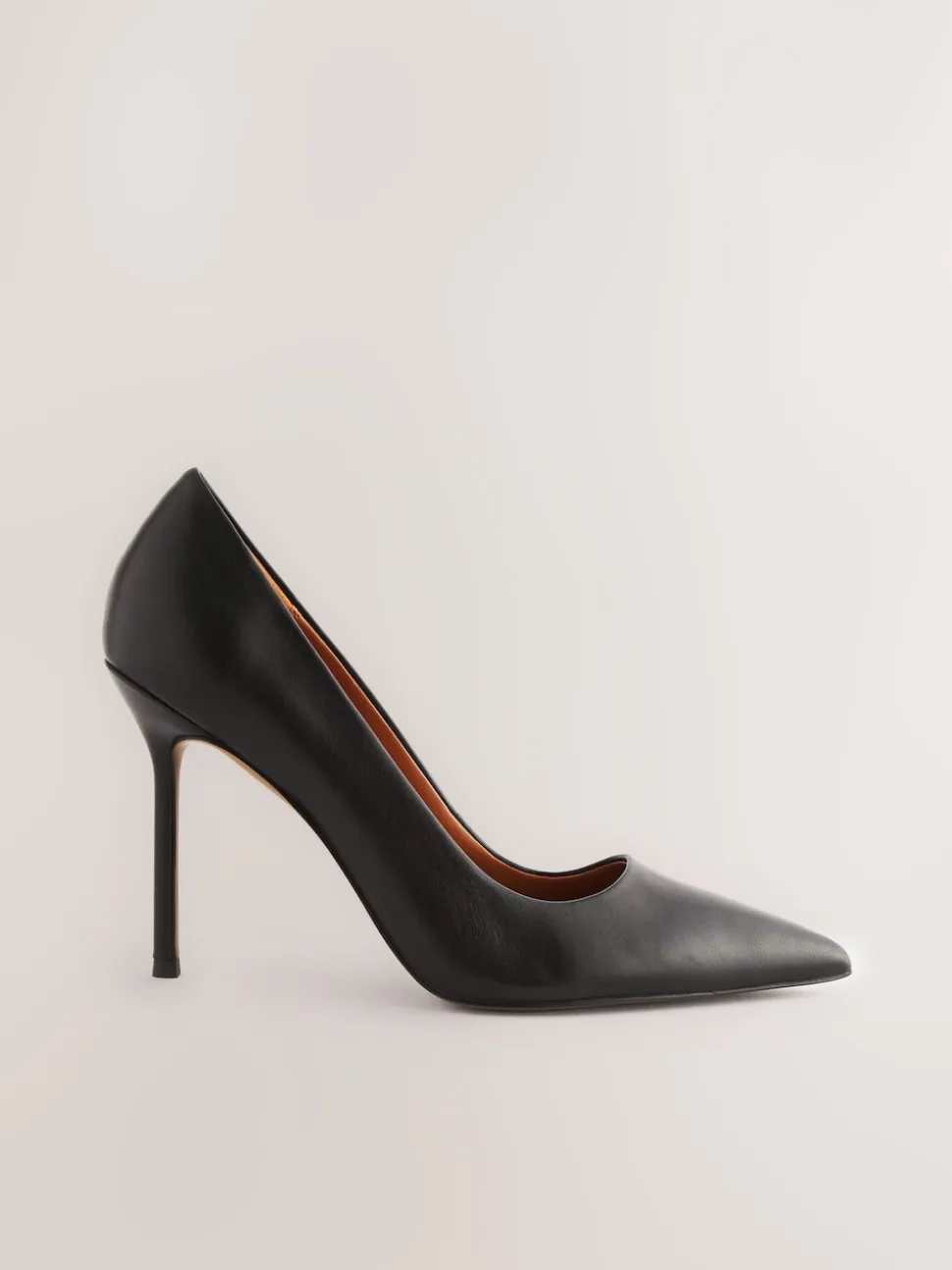 Black Leather Point Toe Court Shoes