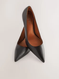 Black Leather Point Toe Court Shoes