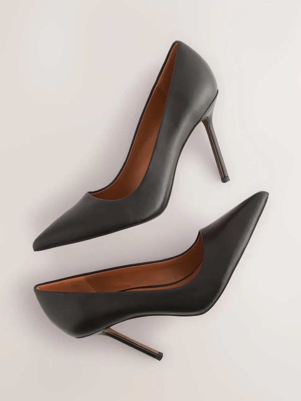 Black Leather Point Toe Court Shoes